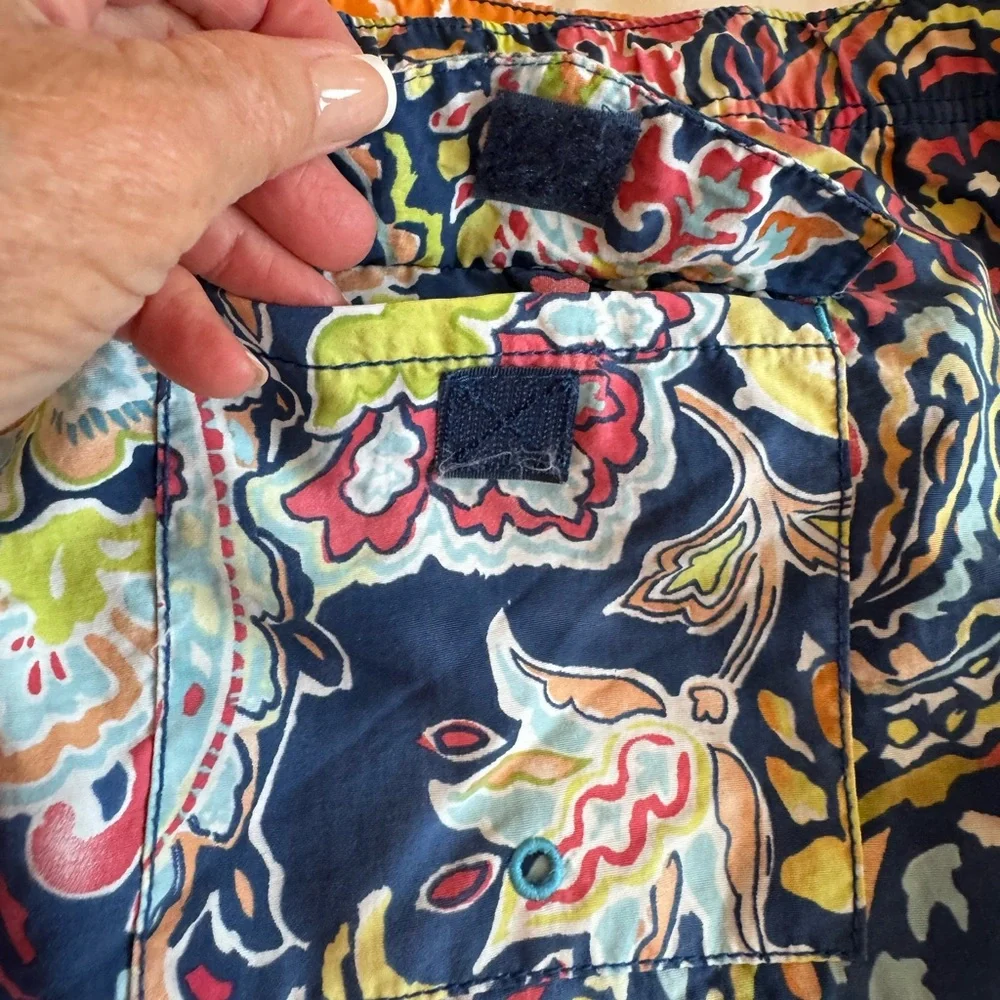 Men's Navy Paisley Swim Trunks - Multicolor